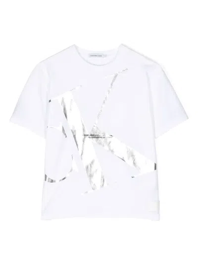 Calvin Klein Kids' Metallic-logo Jersey T-shirt In White