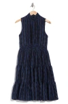 Calvin Klein Metallic Stripe Mock Neck Sleeveless Dress In Indigo