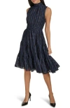 Calvin Klein Women's Checkered Shimmering Tiered A-line Midi Dress In Oyster