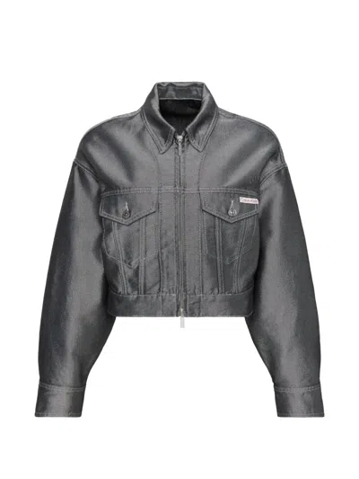 Calvin Klein Metallic-effect Cropped Jacket In Gray