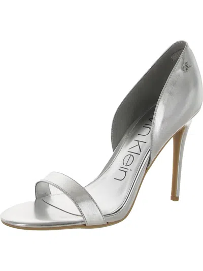 Calvin Klein Metino Womens Faux Leather Open Toe D'orsay Heels In Silver