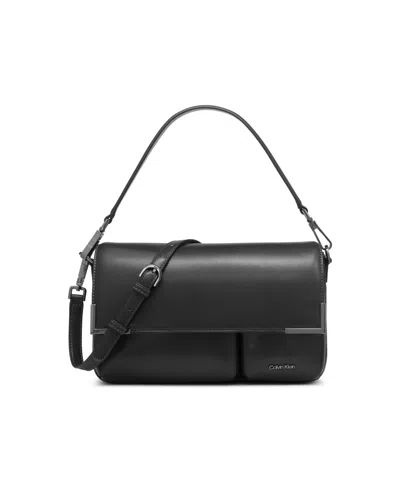 Calvin Klein Mica Flap Convertible Shoulder Bag In Black,silver | ModeSens