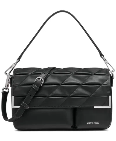Calvin Klein Mica Flap Convertible Shoulder Bag In Black,silver