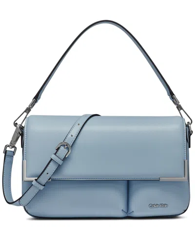 Calvin Klein Mica Flap Convertible Shoulder Bag In Blue