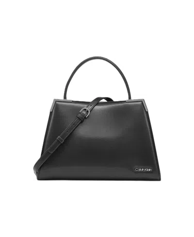 Calvin Klein Mica Top Handle Convertible Satchel In Black,silver
