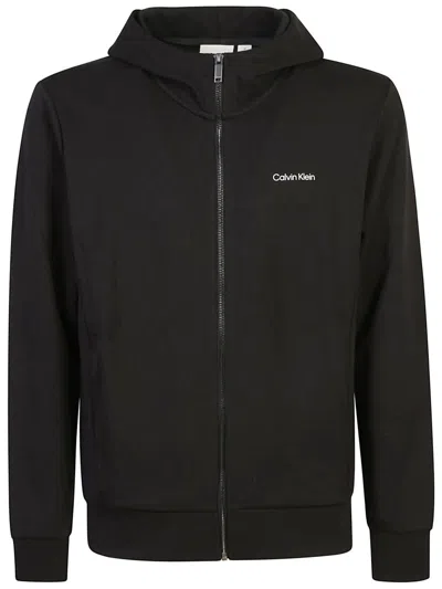 Calvin Klein Micro Logo Repreve Quarter Zip Sweatshirt In Black