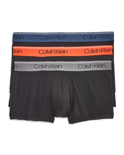 Calvin Klein 3-pack Low Rise Microfiber Stretch Trunks In Black/charcoal/red