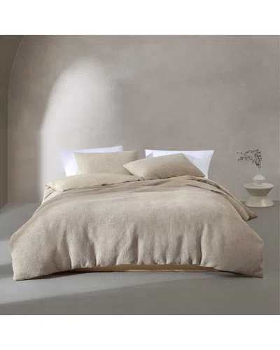 Calvin Klein Microwaffle Cotton Blend Melange Duvet Cover Set In Neutral