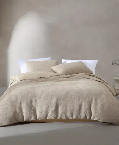 Calvin Klein Microwaffle Melange 3 Piece Duvet Cover Set, King In Flax Beige