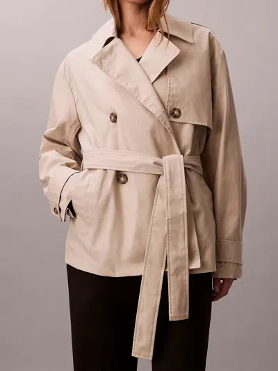 Calvin Klein Cotton Trench Coat Mid Length Design In Brown