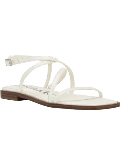 Calvin Klein Millia Womens Faux Leather Ankle Strap Strappy Sandals In White