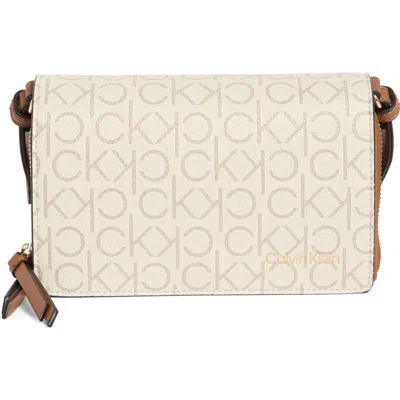 Calvin Klein Millie Monogram Crossbody Bag In White