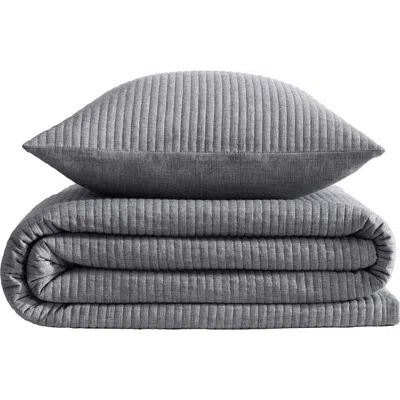 Calvin Klein Mini Channel Stitch Queen Quilt & Shams Set In Gray