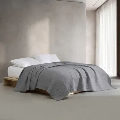 Calvin Klein Mini Channel Stitch Solid Reversible Quilt Set In Grey