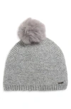 Calvin Klein Mini Sequin Faux Fur Pom Beanie In Gray