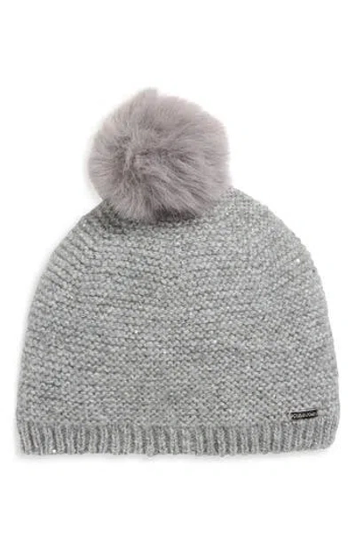Calvin Klein Mini Sequin Faux Fur Pom Beanie