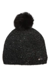 Calvin Klein Mini Sequin Faux Fur Pom Beanie In Black