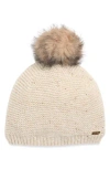 Calvin Klein Mini Sequin Faux Fur Pom Beanie In White