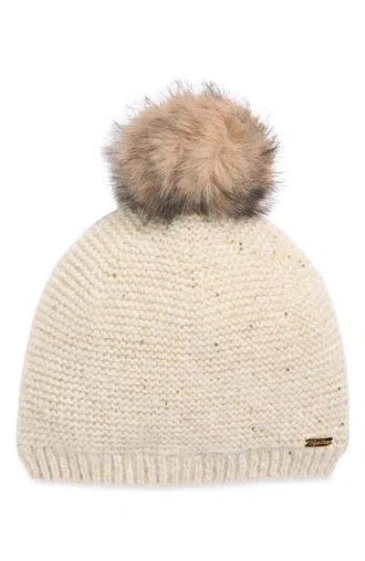 Calvin Klein Mini Sequin Faux Fur Pom Beanie In White