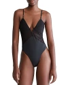 Calvin Klein Minimalist Micro Lace Bodysuit In Black