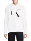 Calvin Klein Mixed Logo Monogram Pullover Hoodie In Brilliant White In White