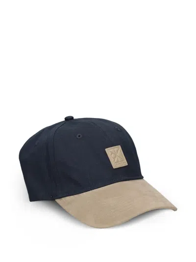 Calvin Klein Mixed Media Colourblock Logo-patch Baseball Cap In Blue