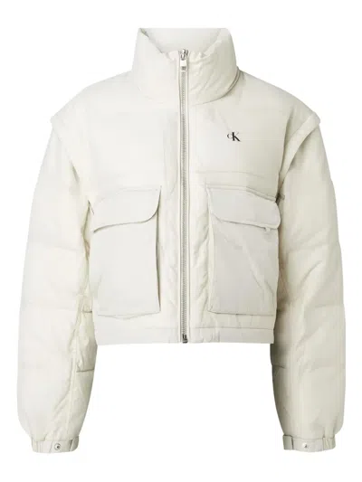 Calvin Klein Mixed Media Jacket In Neutrals