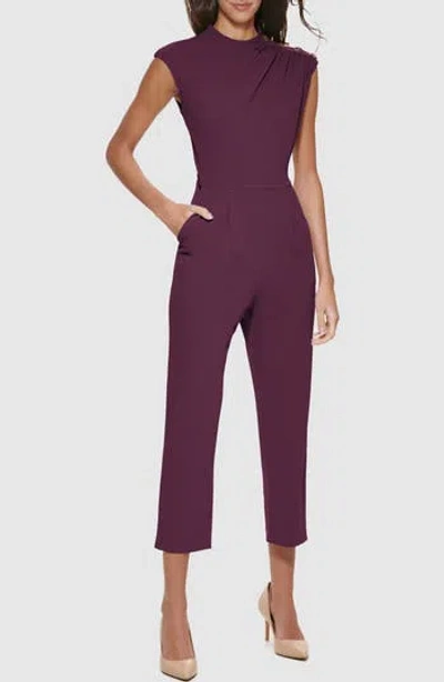 Calvin Klein Mock Neck Button Jumpsuit In Aubergine