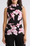 Calvin Klein Mock Neck Sleeveless Draped Top In Black Multi