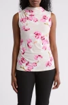 Calvin Klein Mock Neck Sleeveless Draped Top In Soft Taupe Multi