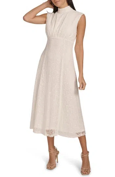 Calvin Klein Mock Neck Sleeveless Lace A-line Dress In Cream