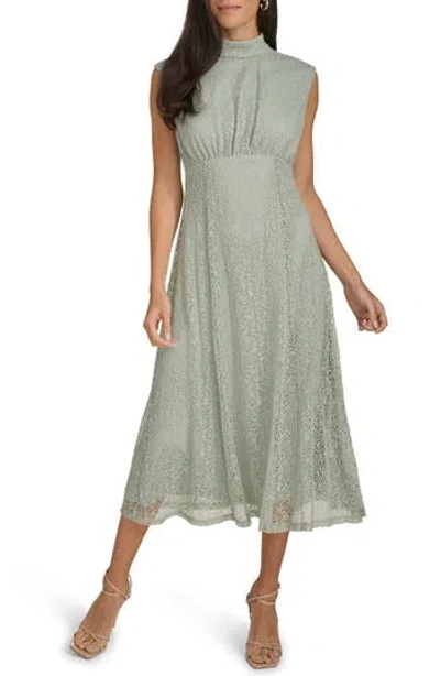 Calvin Klein Mock Neck Sleeveless Lace A-line Dress In Jadeite
