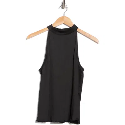 Calvin Klein Mock Neck Sleeveless Plissé Top In Black