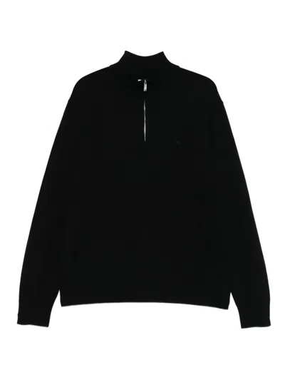Calvin Klein Mock-neck Zip-neck Sweater In Black