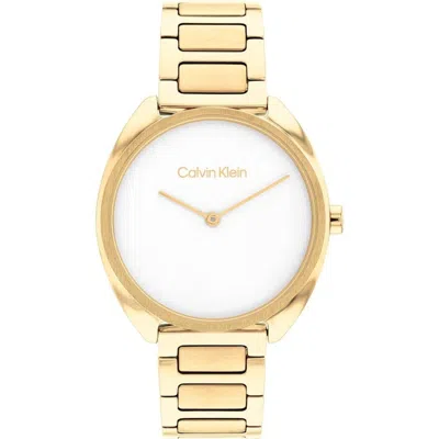 Calvin Klein Women's Gold-tone Stainless Steel Bracelet Watch 34mm In White