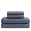 Calvin Klein Modern Cotton Blend Melange Jersey 4 Piece Sheet Set, Queen In Dark Blue