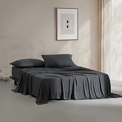Calvin Klein Modern Cotton Blend Melange Jersey 4 Piece Sheet Set, Queen In Dark Grey