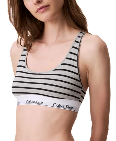 Calvin Klein Women's Modern Cotton Bralette F3785 In Leader Stripe+grey Heather