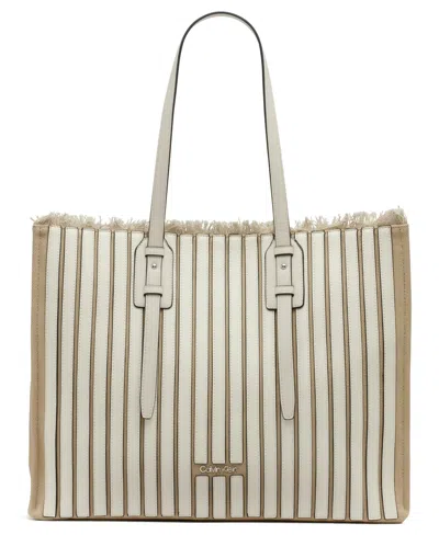 Calvin Klein Modern Essentials Pieced Canvas Tote In Cerb White