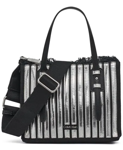 Calvin Klein Modern Essentials Pieced Metallic Mini Tote In Silver,multi