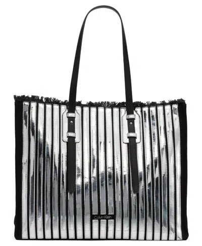 Calvin Klein Modern Essentials Pieced Metallic Tote In Silver,multi