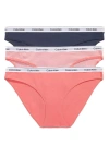 Calvin Klein Modern Logo Bikini 3-pack In Navy,stripe,coral