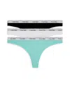 Calvin Klein Modern Logo Thong, Set Of 3 In Black/beau Blue/white