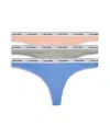 Calvin Klein Women's Modern Logo 3-pack Thong Underwear Qd5209 In Glacier/melon Frenzy/grey Heather