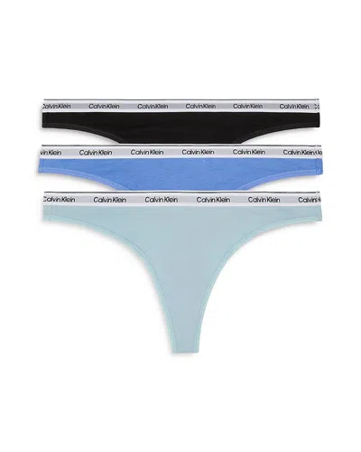 Calvin Klein Modern Logo Thong, Set Of 3 In Sterling Blue/black/glacier