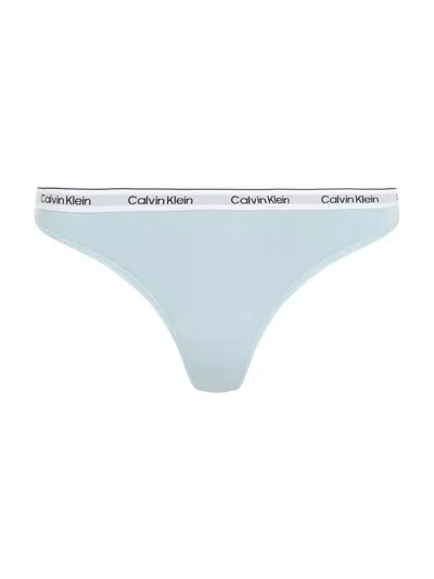 Calvin Klein Modern Logo Thong In Sterling Blue