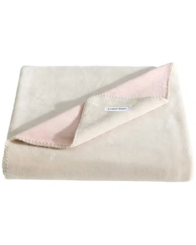 Calvin Klein Modern Reversible Solid Throw Blanket In Light Beige/ Blush