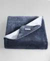Calvin Klein Modern Solid Reversible Throw Blanket, 70" X 50" In Slate Blue,dawn Blue