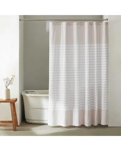 Calvin Klein Modern Stripe Cotton Blend Waffle Shower Curtain In White