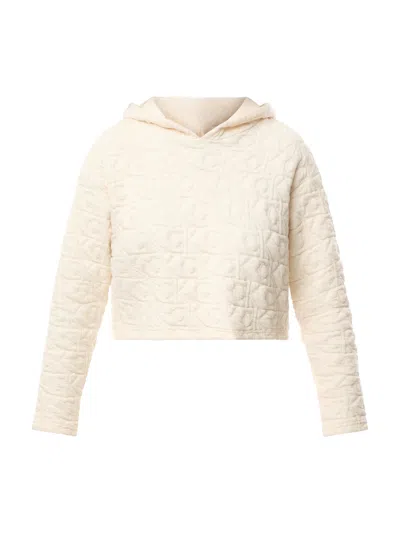 Calvin Klein Modern Terry Quilted Hoodie In Ivory